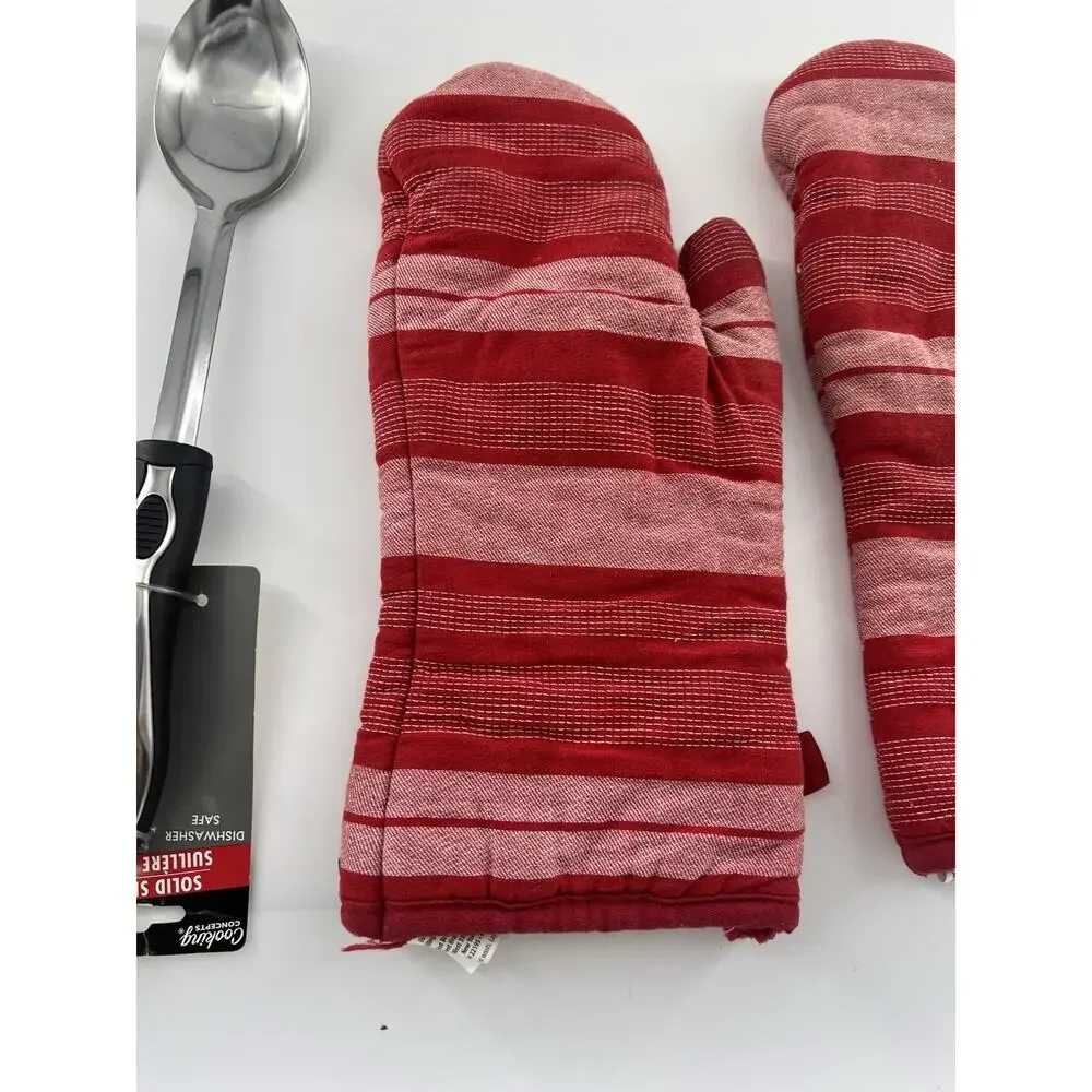 Oven Mitta Red and Kitchen Spoons Spatula Camping Gear Metal